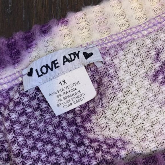 NEW Love...Ady Purple Tie Dye Long Sleeve Peplum Tunic Thermal Top 1X - Picture 9 of 10